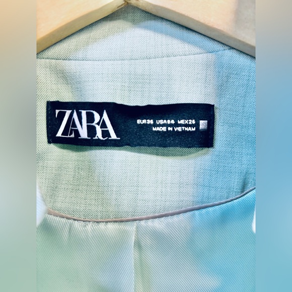 Zara Light Green Mint Basic Blazer Collarless Size 4 - Picture 7 of 7